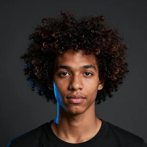 AI-generated portrait of a fictional young man with curly hair